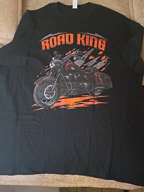Road King Motorcycle Graphic Tee - Black with Orange